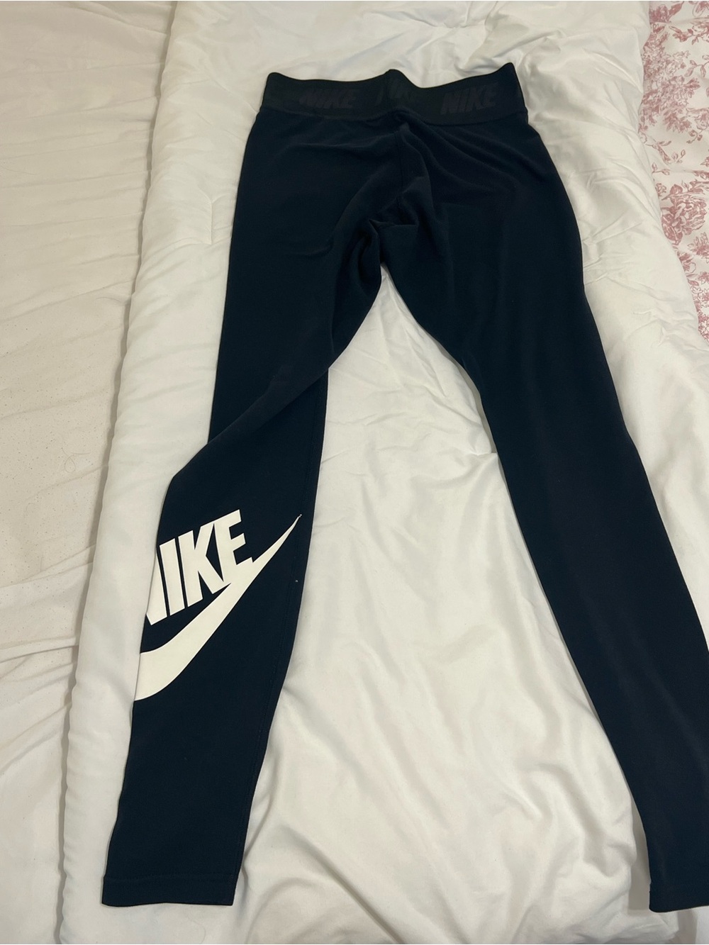 Nike Black Leggings with White Swoosh Graphic